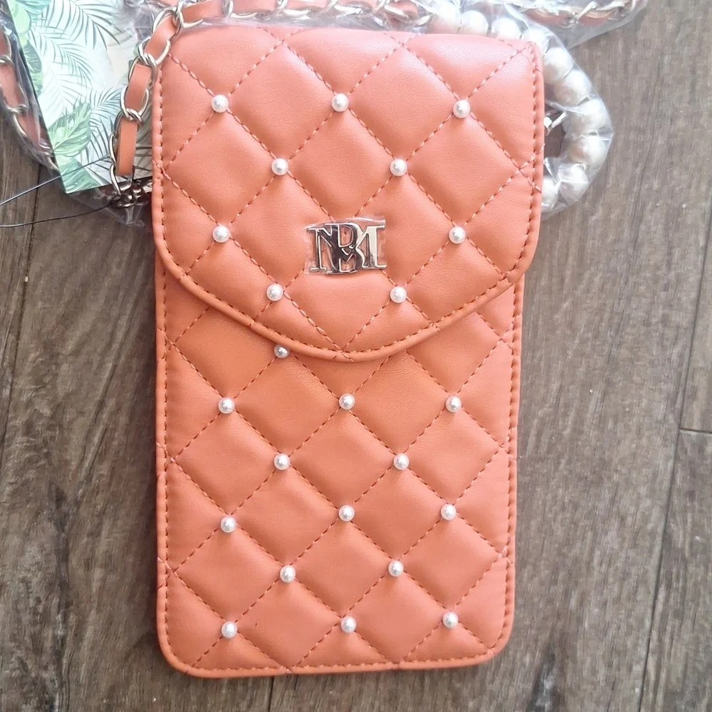 Badgley Mischka Vegan Leather Coral Pearls Strap Phone Case 8